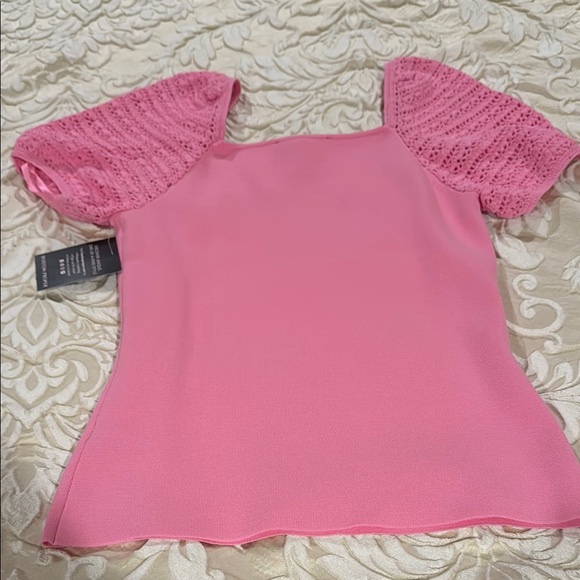 New With Tags- Pink Crochet Sleeve Top - Picture 4 of 6